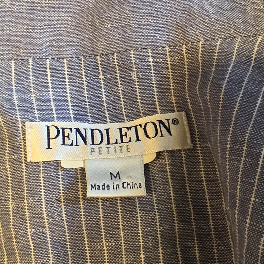 Pendleton Blue Cotton Chambray Blazer Striped Cuffs Old Money Americana - Picture 6 of 11